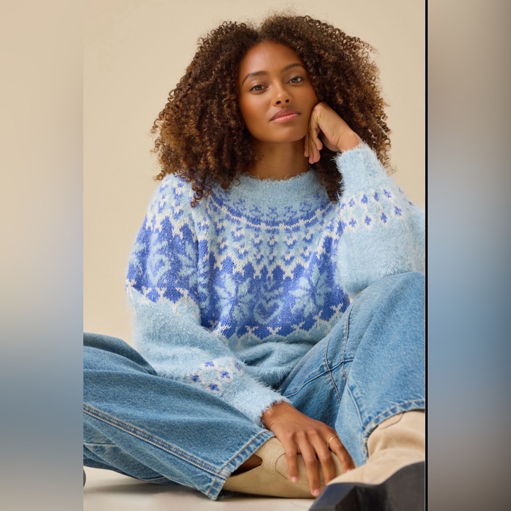 Altar'd State Blue and White Knit Sweater - Picture 1 of 7
